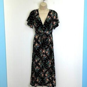 O’Neill - Nicole Floral Colorful Short Sleeve Button Down Midi Dress Size Small
